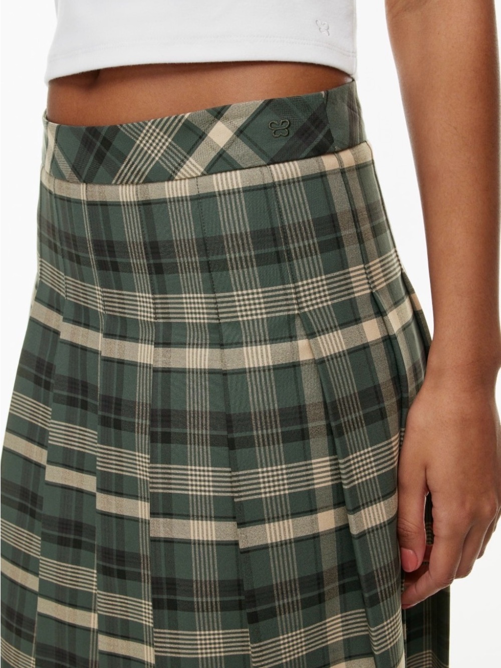 Sunday Best Green and Cream Plaid Pleated Midi Skirt
